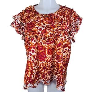 House of Harlow 1960 x Revolve Pink Orange Eyelet Sleeves Women's Blouse L